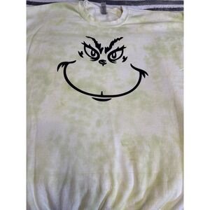 Gildan Grinch Face Tie Dye Sweatshirt Light Green Graphic Crewneck 2XL Unisex